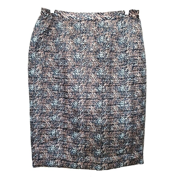 Terramina Collection Brown Animal Print Micro-Pleated Midi Pencil Skirt Size 16 - Picture 1 of 4